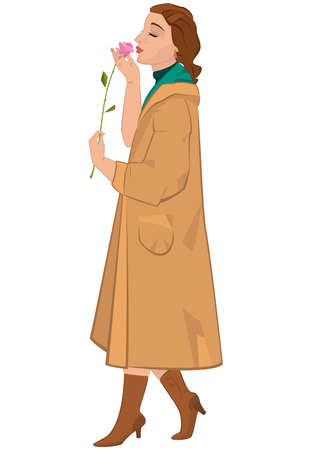 Illustration of retro young woman standing isolated on white. Hipster girl with flower.



のイラスト素材
