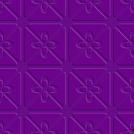 Abstract 3d seamless background. Embossed purple flourish simple pattern with cut out of paper 3d...