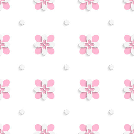 Abstract seamless background. Floristic simple pink tile ornament with cut out of paper effect.


のイラスト素材