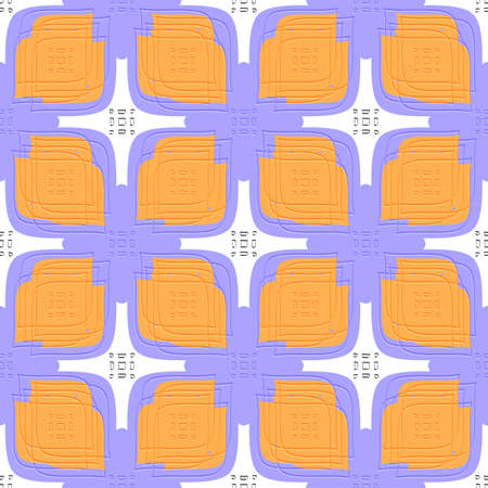 Abstract 3d seamless background. Embossed linear leaves and rounded rectangle groups purple and orange.のイラスト素材