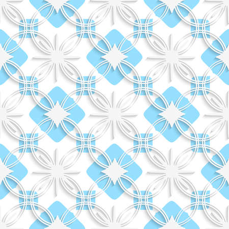 Abstract 3d seamless background. White detailed ornament layered on flat blue with out of paper effect.のイラスト素材