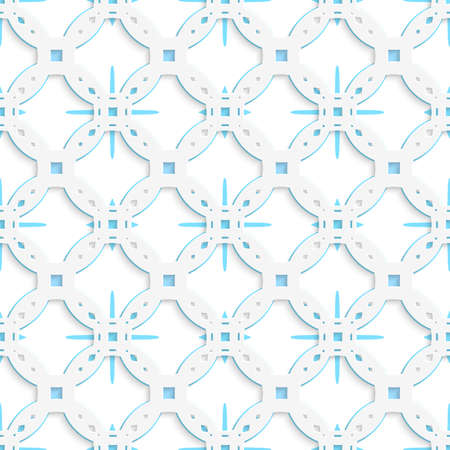 Abstract 3d geometrical seamless background. White perforated ornament with blue snowflakes under and cut out of paper effect.

のイラスト素材