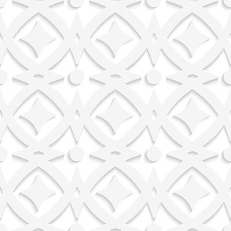 Abstract 3d seamless background. White rhombuses and white ornament with cut out of paper effect.

のイラスト素材