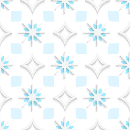 Abstract 3d seamless background. White pointy rhombuses with blue and white snowflakes and cut out of paper effect.

のイラスト素材