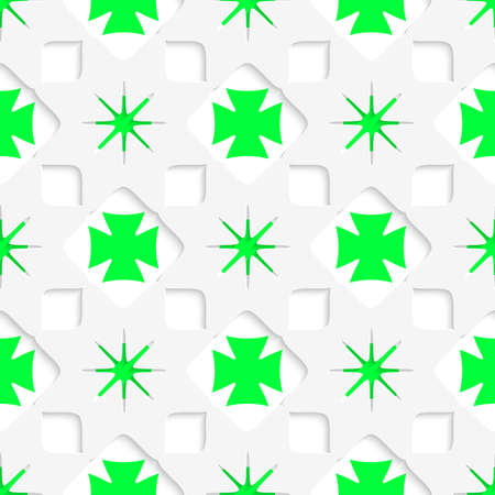 Abstract 3d seamless background. White stars with green inner parts and cut out of paper effect.のイラスト素材