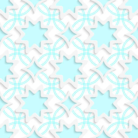 Abstract 3d seamless background. White snowflakes and white rhombuses on flat blue ornament with out of paper effect.

のイラスト素材