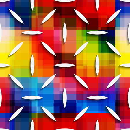 Abstract 3d geometrical seamless background. White small ovals on rainbow layer with cut out of paper effect.のイラスト素材
