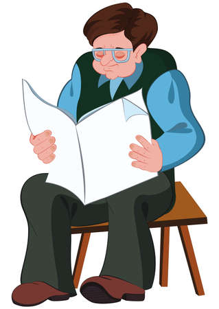 Illustration of cartoon people isolated on white. Cartoon old man reading newspaper.のイラスト素材
