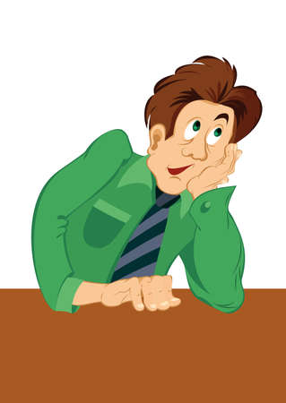 Illustration of cartoon male character isolated on white. Retro hipster man thinking in green shirt.



のイラスト素材