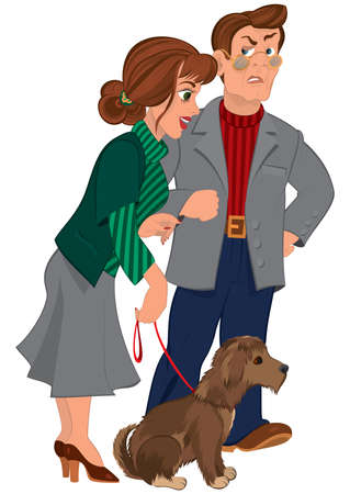 Illustration of cartoon characters isolated on white. Cartoon couple with dog.




のイラスト素材
