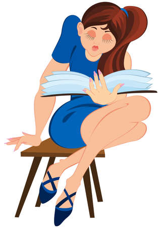 Illustration of cartoon female character isolated on white. Cartoon girl in blue dress sitting on a chair and reading book.
のイラスト素材