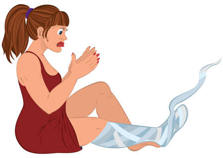 Illustration of Cartoon woman in red dress sitting with injured leg.



のイラスト素材