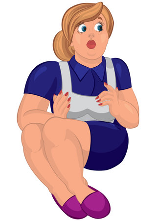 Illustration of Cartoon young fat woman in apron and slippers sitting.




のイラスト素材