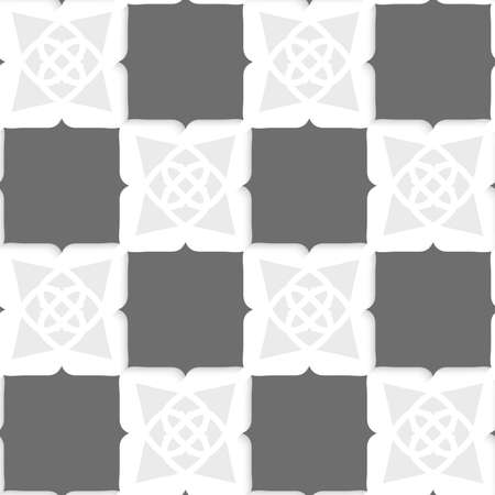 Seamless abstract background of white 3d shapes with realistic shadow and cut out of paper effect. Geometrical Arabian ornament with shades of gray.のイラスト素材