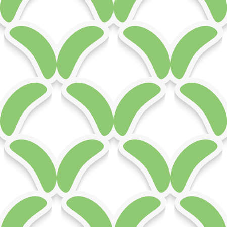 Seamless abstract background of white 3d shapes with realistic shadow and cut out of paper effect. Green simple shapes on white pattern.のイラスト素材