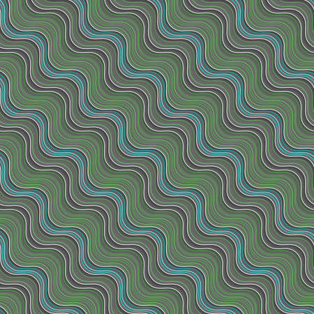 Seamless abstract background of 3d shapes with realistic shadow and cut out of paper effect. Modern 3D texture.Geometrical ornament with diagonal green, blue and white wavy lines.のイラスト素材