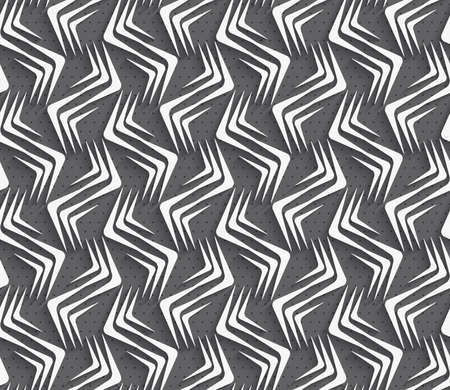 Seamless geometric background. Modern monochrome 3D texture. Pattern with realistic shadow and cut out of paper effect.Geometrical ornament with white zig-zags.のイラスト素材