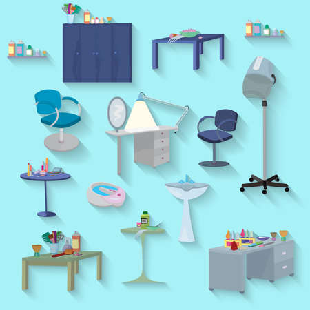 Flat design. Beauty salon spa.Beauty spa furniture set flat design.のイラスト素材