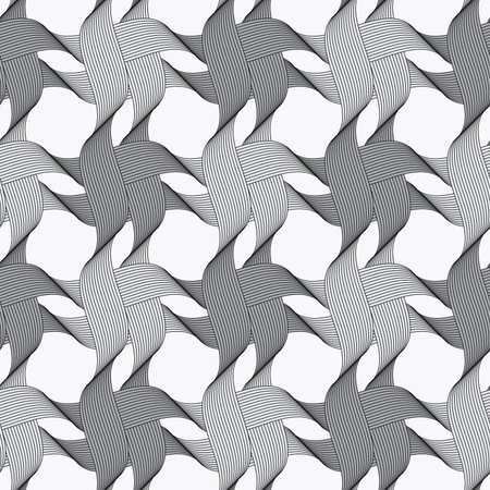 Seamless geometric background. Modern monochrome ribbon like ornament. Pattern with textured ribbons.Ribbons dark and light forming knots pattern.のイラスト素材