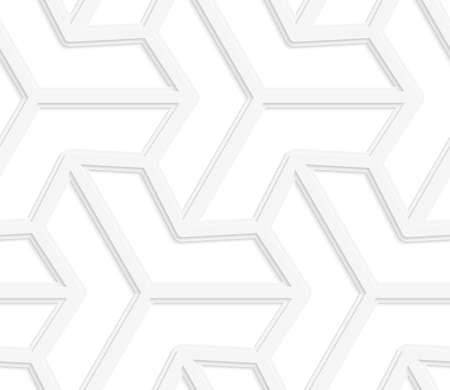 Seamless geometric background. Pattern with realistic shadow and cut out of paper effect.White 3d paper.3D white three ray hexagonal stars.のイラスト素材