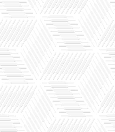 Seamless geometric background. Pattern with realistic shadow and cut out of paper effect.White 3d paper.3D white striped cubes.のイラスト素材