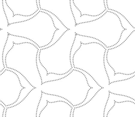 Seamless stylish dotted geometric background. Modern abstract pattern made with dotts. Flat monochrome design.Gray dotted wavy lines three pedal flowers.のイラスト素材