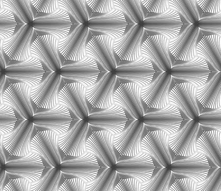 Seamless geometric pattern. Gray abstract geometrical design. Flat monochrome design.Monochrome hatched three pedal flowers small.のイラスト素材