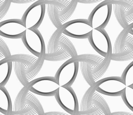 Seamless geometric pattern. Gray abstract geometrical design. Flat monochrome design.Monochrome three pedal flowers with striped triangles.のイラスト素材