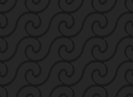 Black 3D seamless background. horizontal spiral thin waves.