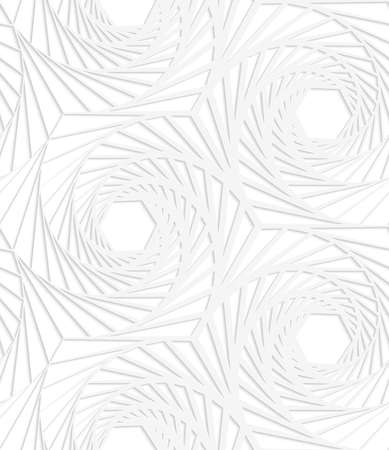 Seamless patter with cut out Paper white striped swirled hexagons.のイラスト素材