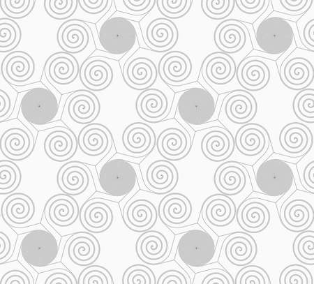 Gray seamless geometrical pattern. Simple monochrome texture. Abstract background.Slim gray small striped spirals forming flowers.のイラスト素材