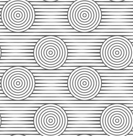 Gray seamless geometrical pattern. Simple monochrome texture.Slim gray offset circles on stripes alternating.のイラスト素材