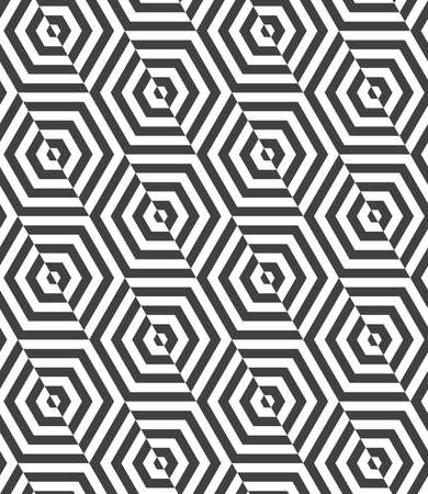 Geometric background with black and white stripes. Seamless monochrome  pattern with zebra effect.Alternating black and white diagonally cut hexagons.のイラスト素材