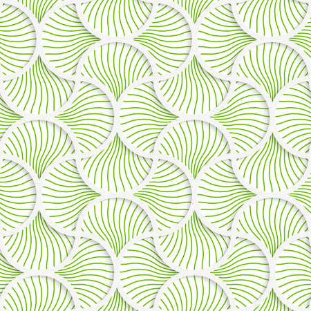 Seamless geometric background. Pattern with realistic shadow and cut out of paper effect.3D green wavy striped pin will grid.のイラスト素材
