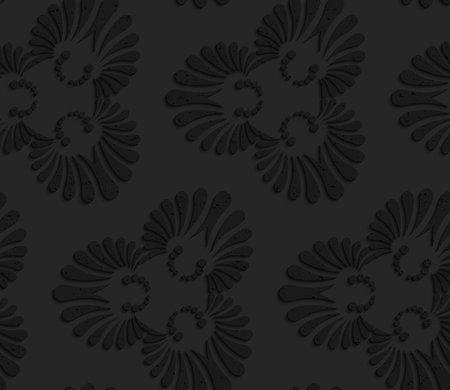 Black textured plastic flourish ornament.Seamless abstract geometrical pattern with 3d effect....