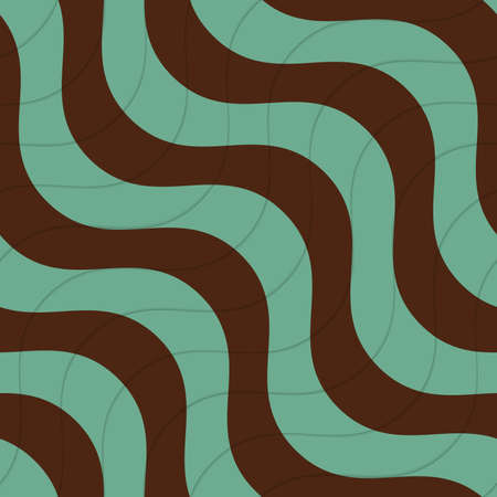 Retro 3D diagonal green and brown waves.Abstract layered pattern. Bright colored background with realistic shadow and thee dimentional effect.のイラスト素材