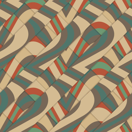 Retro 3D diagonal stripes crossing with waves under.Abstract layered pattern. Bright colored...