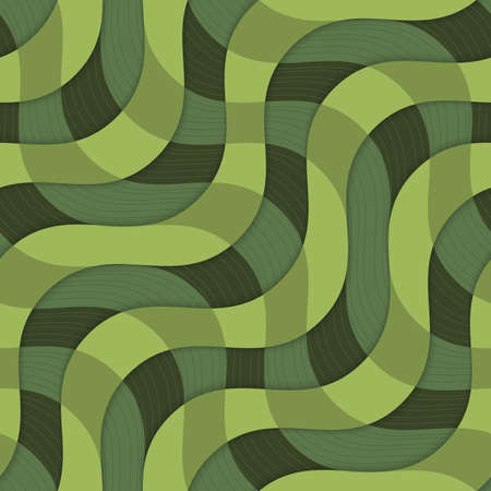 Retro 3D green overlapping waves with texture.Abstract layered pattern. Bright colored background with realistic shadow and thee dimentional effect.のイラスト素材