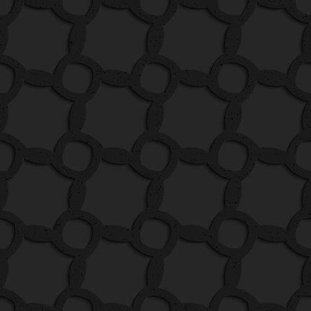 Black textured plastic ovals forming irregular grid.Seamless abstract geometrical pattern with 3d effect. Background with realistic shadows and layering.のイラスト素材