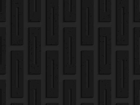 Black textured plastic rectangles with whole.Seamless abstract geometrical pattern with 3d effect. Background with realistic shadows and layering.のイラスト素材