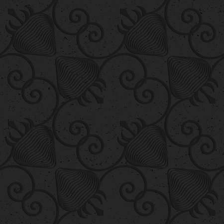 Black textured plastic diagonal striped strawberries.Seamless abstract geometrical pattern with 3d...