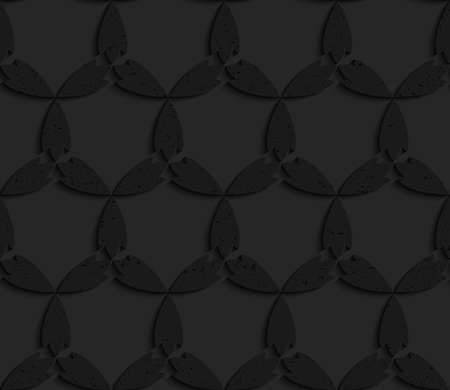 Black textured plastic abstract leaves forming triangles.Seamless abstract geometrical pattern with 3d effect. Background with realistic shadows and layering.のイラスト素材