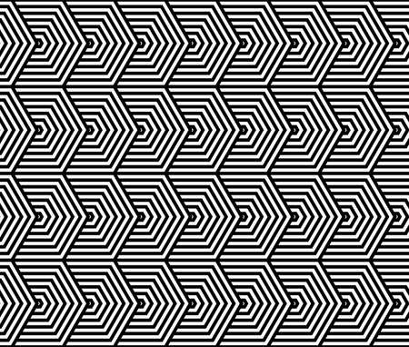 Black and white striped horizontal hexagons.Seamless stylish geometric background. Modern abstract pattern. Flat monochrome design.のイラスト素材
