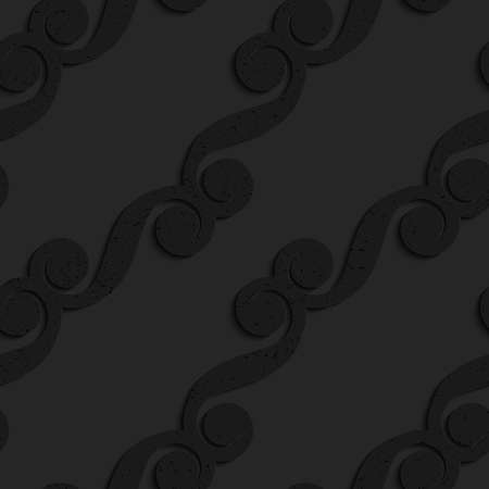 Black textured plastic diagonal with spiral swirls.Seamless abstract geometrical pattern with 3d effect. Background with realistic shadows and layering.のイラスト素材