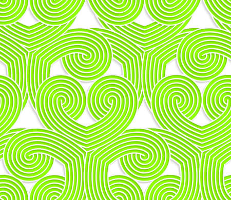 Colored 3D green striped swirls.Seamless geometric background. Modern 3D texture. Pattern with realistic shadow and cut out of paper effect.のイラスト素材