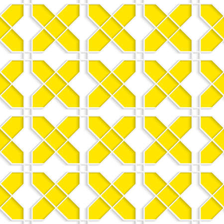Colored 3D yellow crosses.Seamless geometric background. Modern 3D texture. Pattern with realistic shadow and cut out of paper effect.のイラスト素材