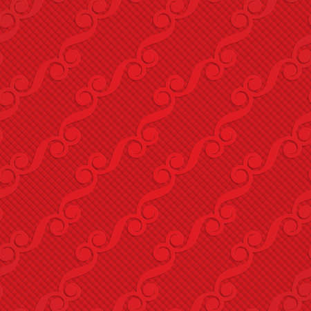 Red diagonal monogram on checkered background.Seamless geometric background. 3D layered and textured pattern with realistic shadow and cut out effect.のイラスト素材