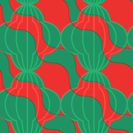 Retro 3D tomato diagonal wavy striped bulbs.Abstract layered pattern. Bright colored background with realistic shadow and thee dimensional effect.のイラスト素材