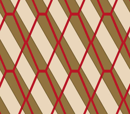 Retro 3D brown and red diamond net.Abstract layered pattern. Bright colored background with realistic shadow and thee dimensional effect.のイラスト素材