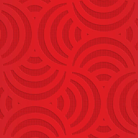 Red turning arcs on checkered background.Seamless geometric background. 3D layered and textured pattern with realistic shadow and cut out effect.のイラスト素材